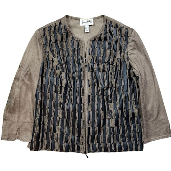 Joseph Ribkoff Faux Suede Leather Textured Art Wear Jacket Brown Black Size 14 - Picture 8 of 8